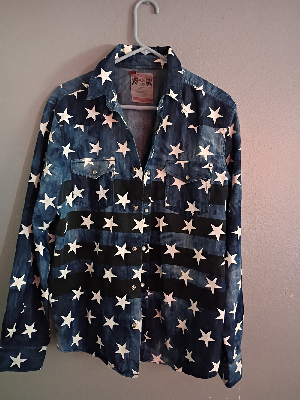 Men's Navy Star-Print Button-Up Shirt